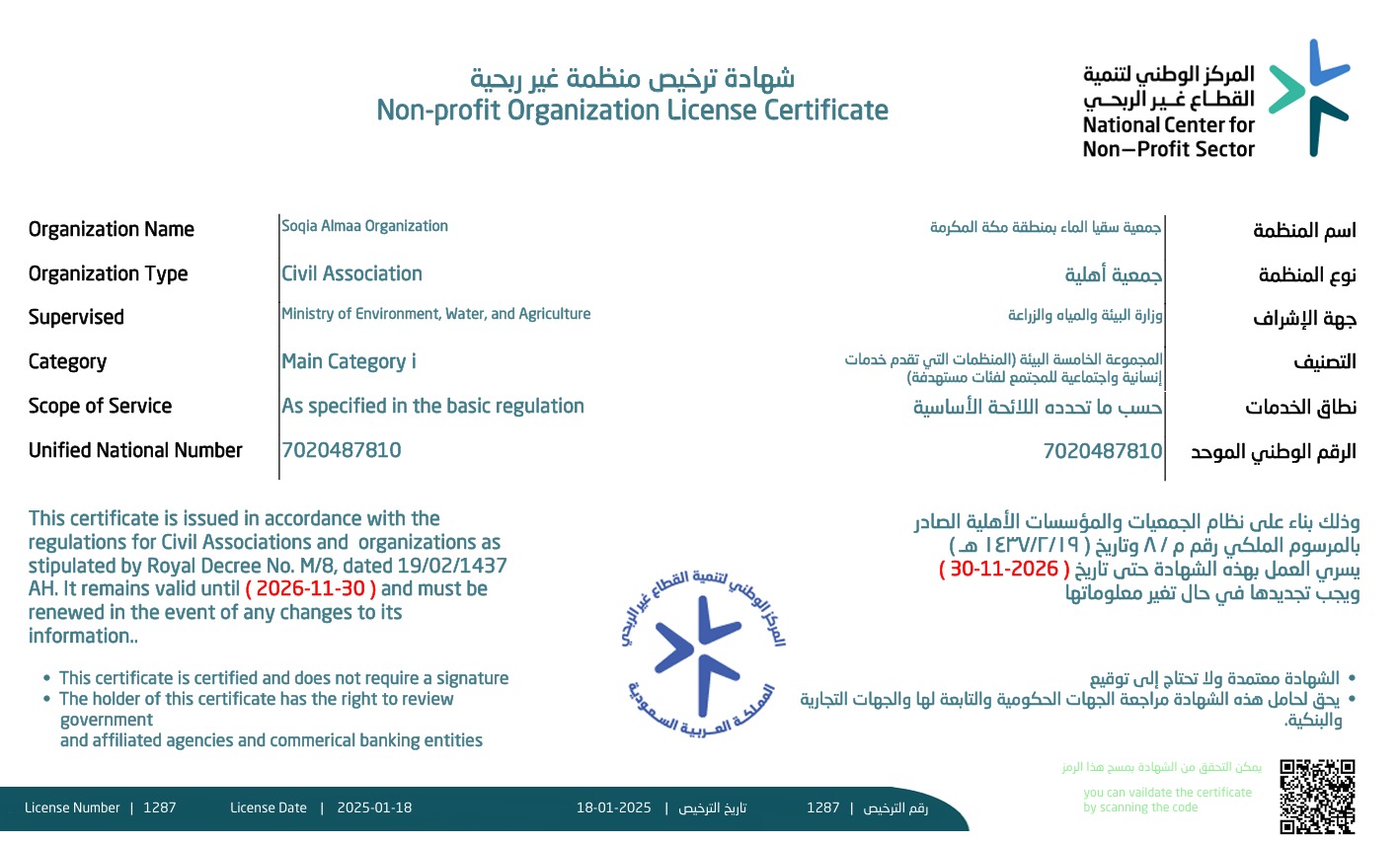 شهادة الترخيص 